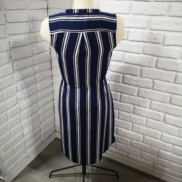 Ricki's Ladies Size 2 Navy/White/Salmon Striped Sleeveless Button Front Dress - Picture 2 of 9